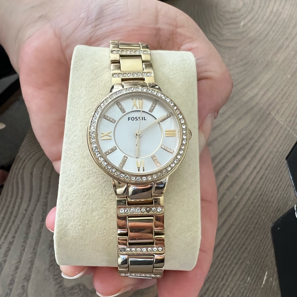 Fossil Women's Gold and Silver Watch with Crystal Details